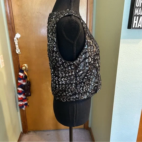 Walter Baker Jaylene Gatsby Sequin top sleeveless black and silver size L - Picture 2 of 9